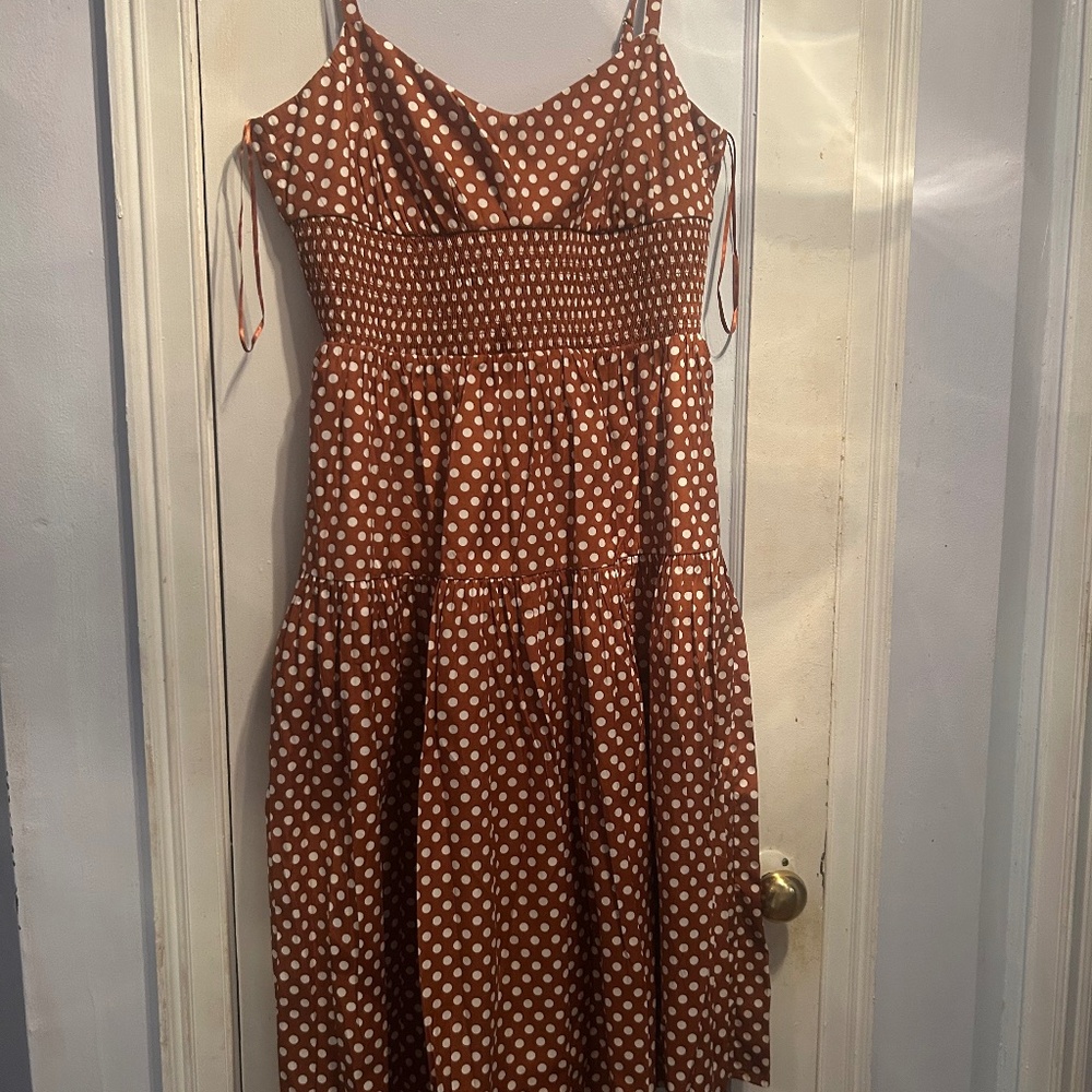J.Crew White and Brown Polka Dot Midi A-line Sundress Size 12 NWT